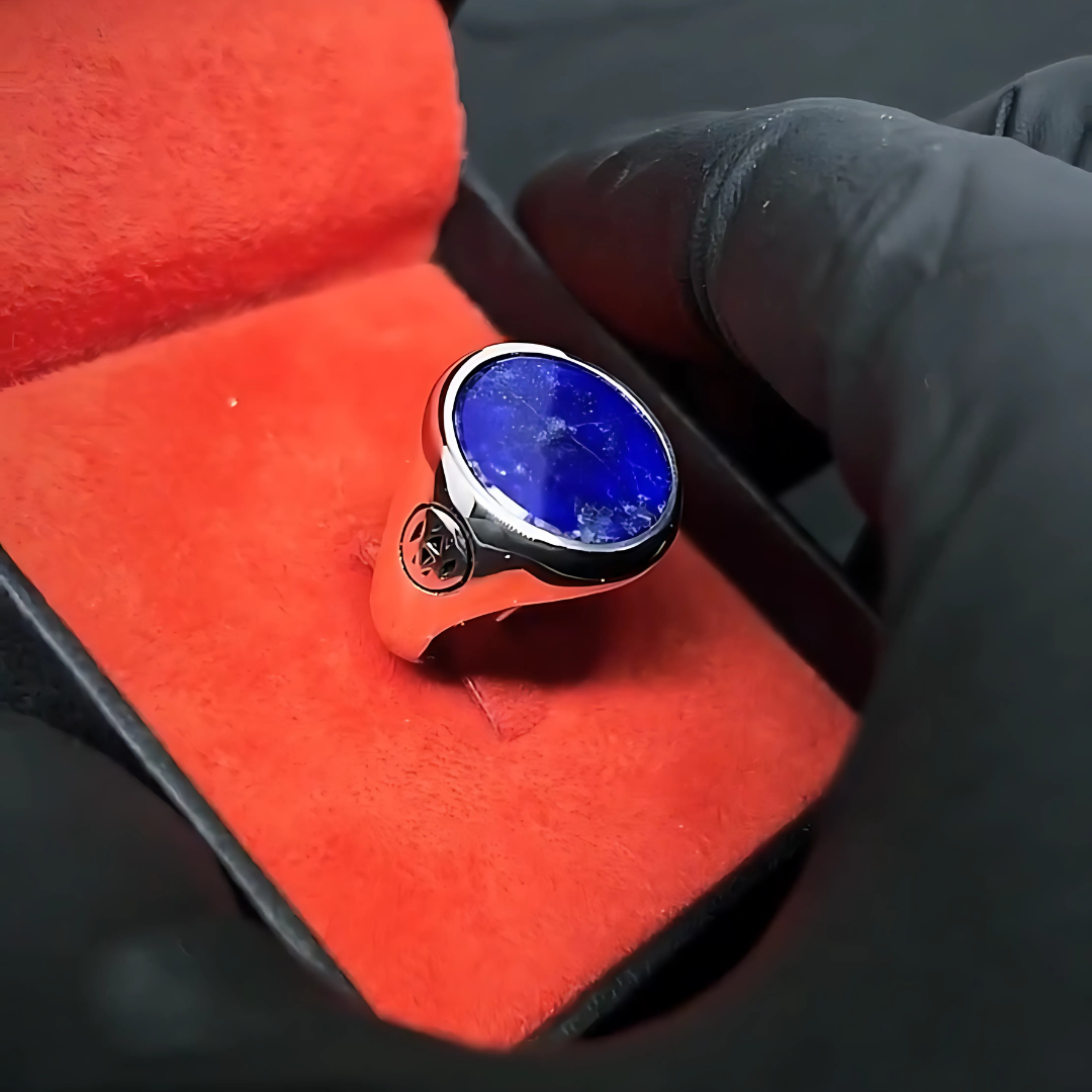 ANEL OLYMPO PRATA COM PEDRA SODALITA