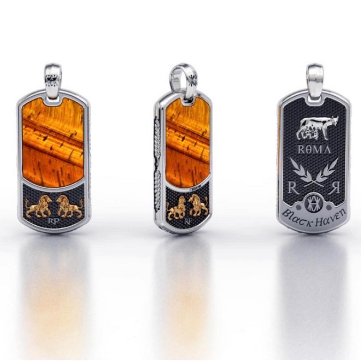 COLAR RØMA PRATA & OURO COM PEDRA OLHO DE TIGRE