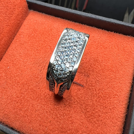 ANEL NYX PRATA & OURO COM PEDRA TOPÁZIO AZUL